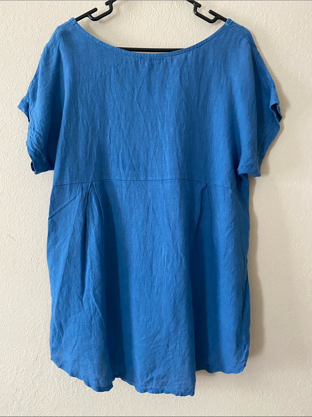 Terzo Millennio Blue Embroidered Scoop Neck Linen Tunic Top - Picture 7 of 10